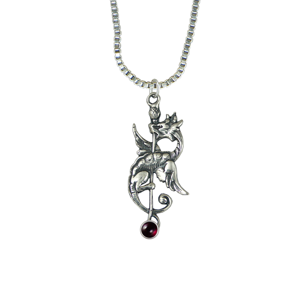 Sterling Silver Royal Dragon Pendant With Garnet